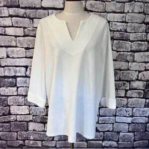 Vince Camuto White V-Neck 3/4 Sleeve Blouse Size 2X